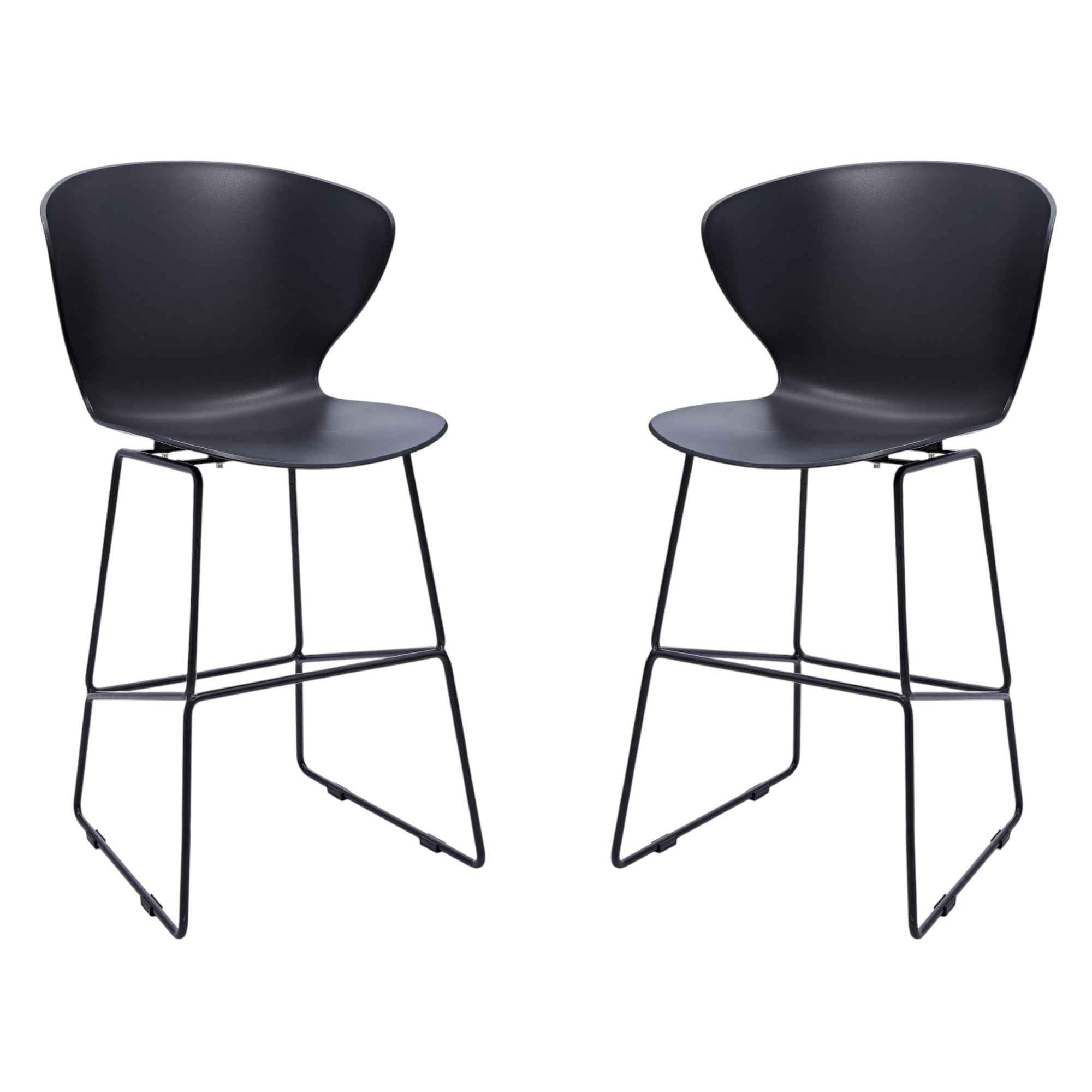 Set of Two 30" Black Heavy Duty Plastic and Metal Low Back Bar Height Bar Chairs
