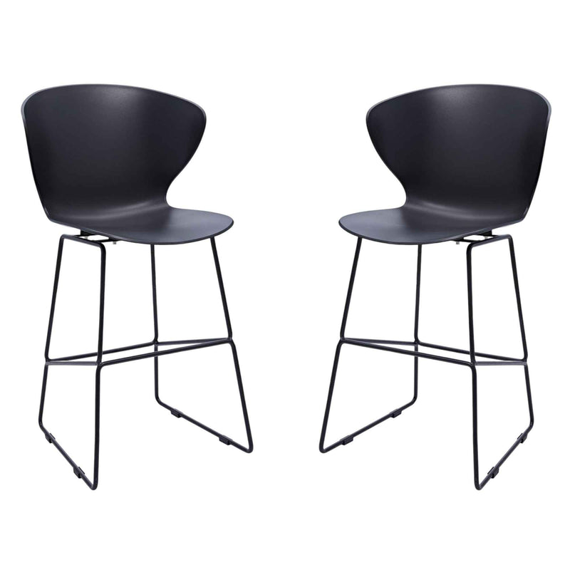 Set of Two 30" Black Heavy Duty Plastic and Metal Low Back Bar Height Bar Chairs
