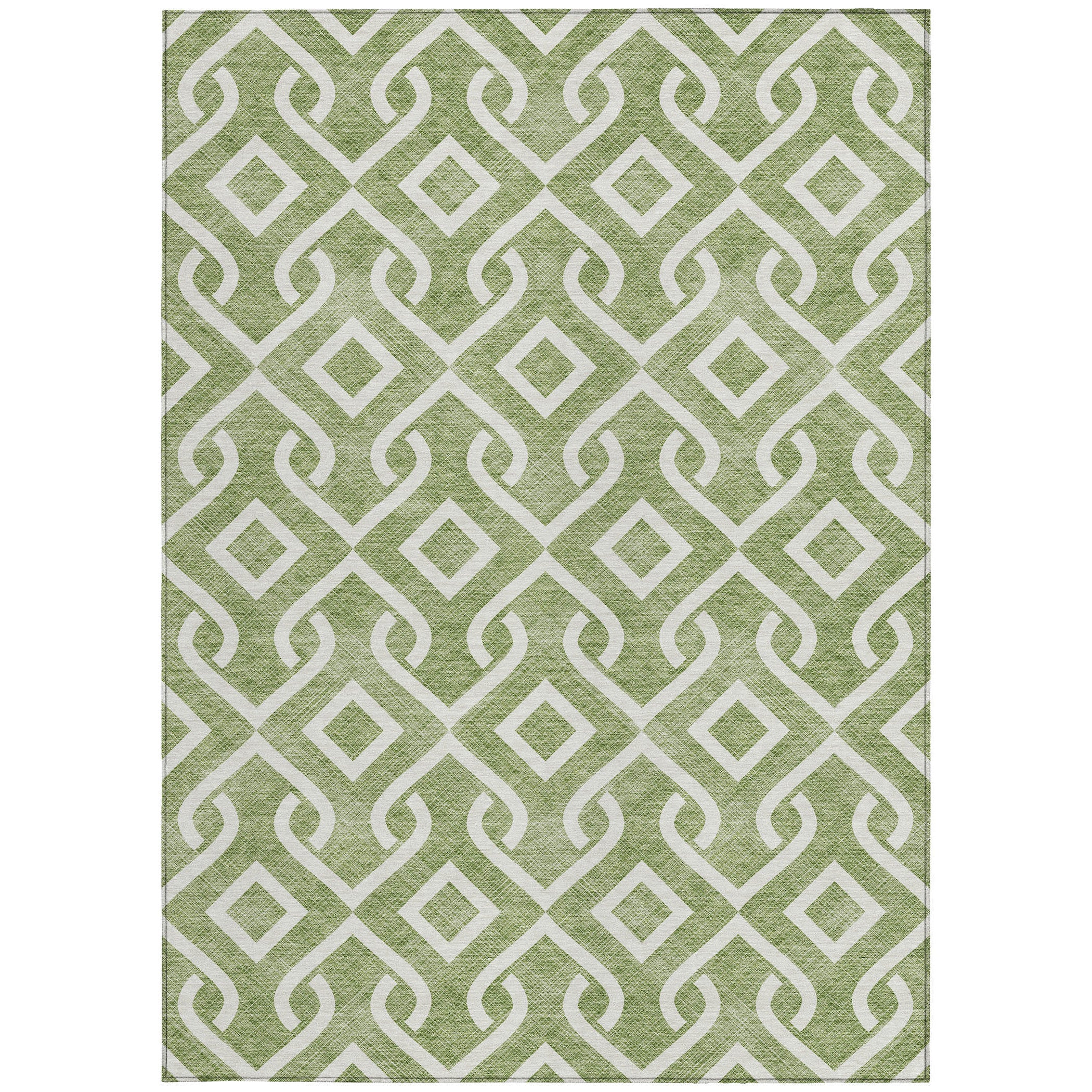 10' X 14' Green And Ivory Geometric Washable Indoor Outdoor Area Rug - Outdoor