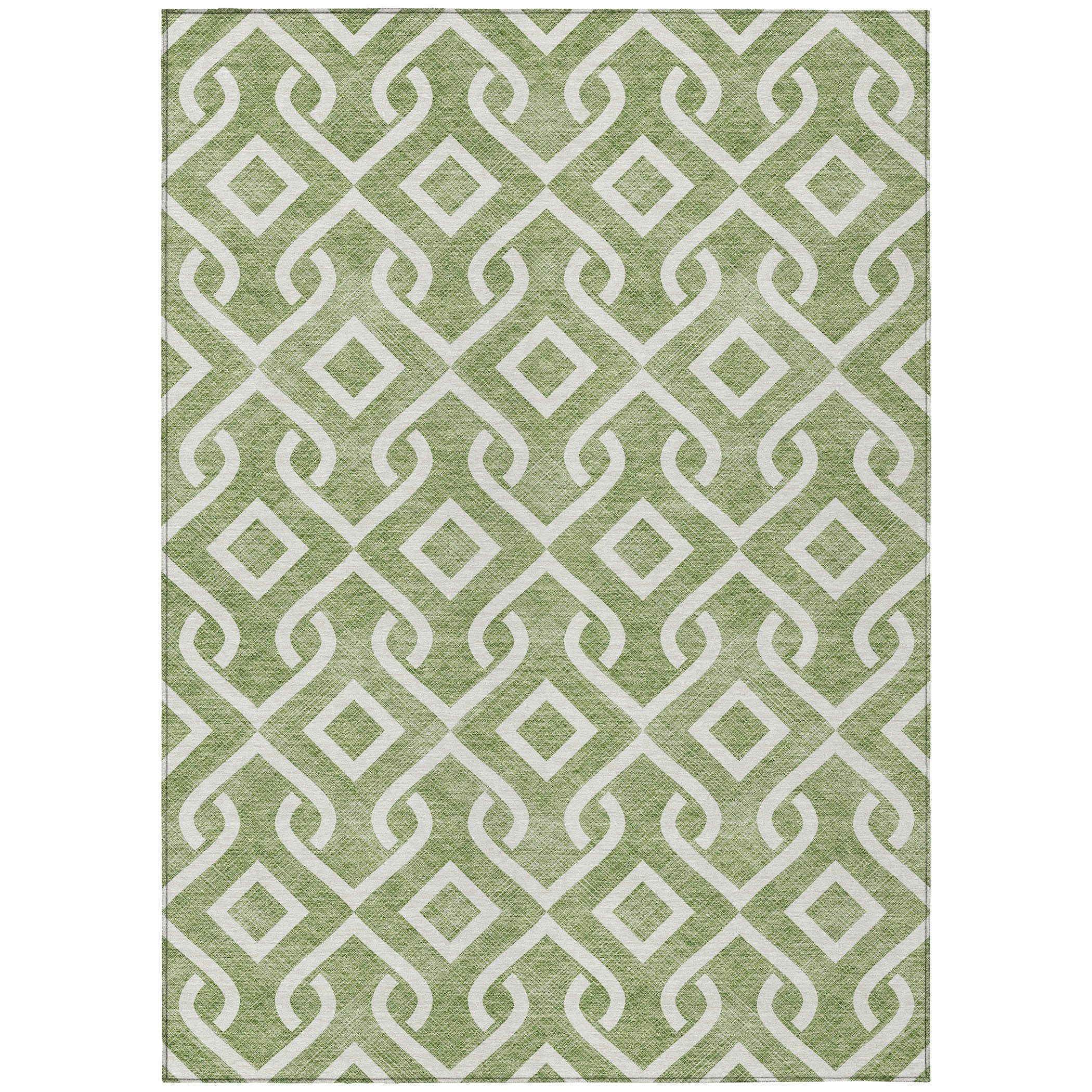 10' X 14' Green And Ivory Geometric Washable Indoor Outdoor Area Rug - Outdoor