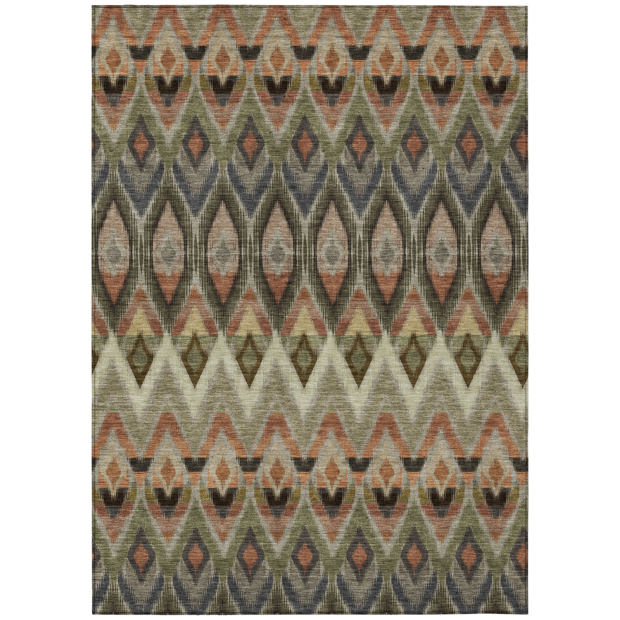 8' X 10' Taupe Olive Green And Beige Southwestern Washable Indoor Outdoor Area Rug - Outdoor