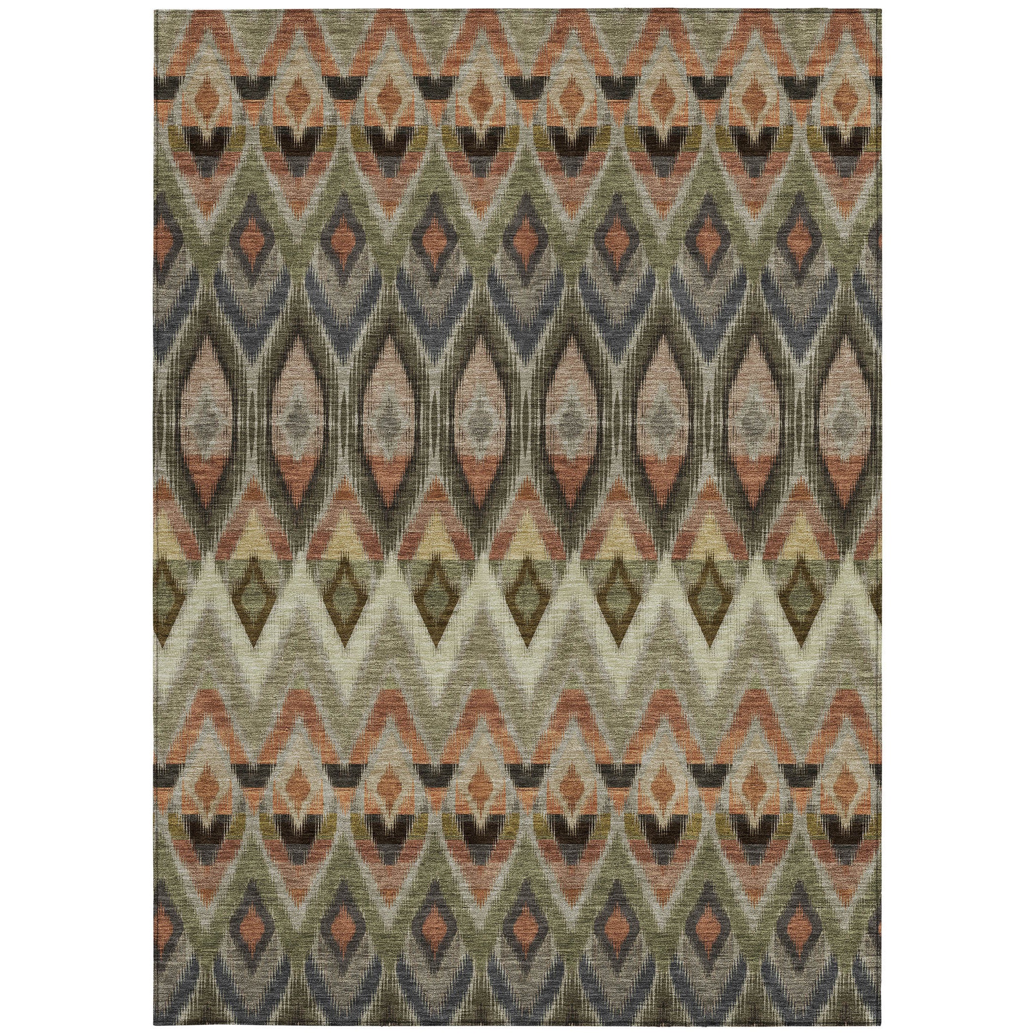 8' X 10' Taupe Olive Green And Beige Southwestern Washable Indoor Outdoor Area Rug - Outdoor