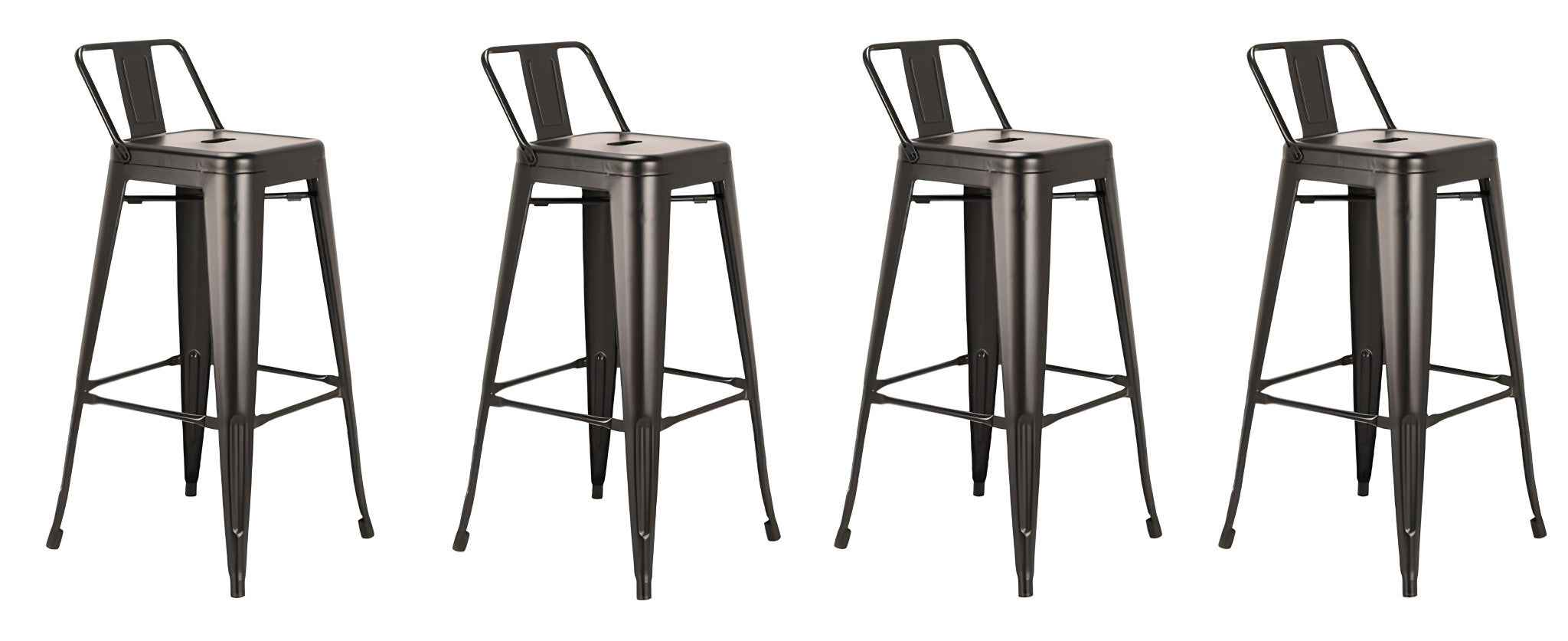 Set of Four 26" Black Steel and Metal Low Back Counter Height Bar Chairs