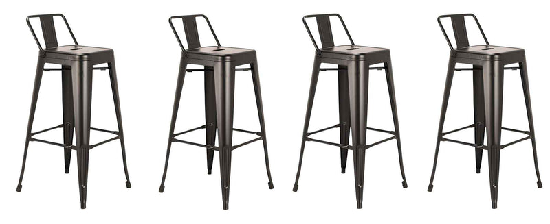 Set of Four 26" Black Steel and Metal Low Back Counter Height Bar Chairs
