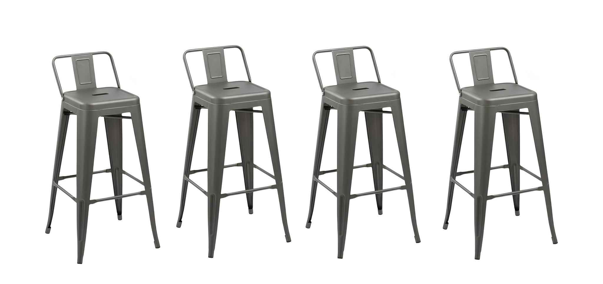 Set of Four 26" Gray Steel and Metal Low Back Counter Height Bar Chairs