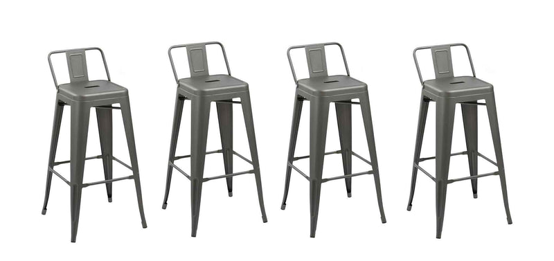 Set of Four 26" Gray Steel and Metal Low Back Counter Height Bar Chairs