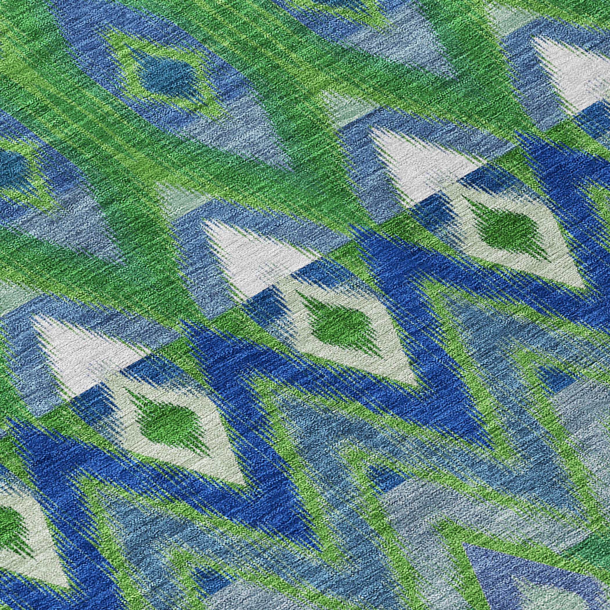 3' X 5' Green And Blue Southwestern Washable Indoor Outdoor Area Rug - Outdoor