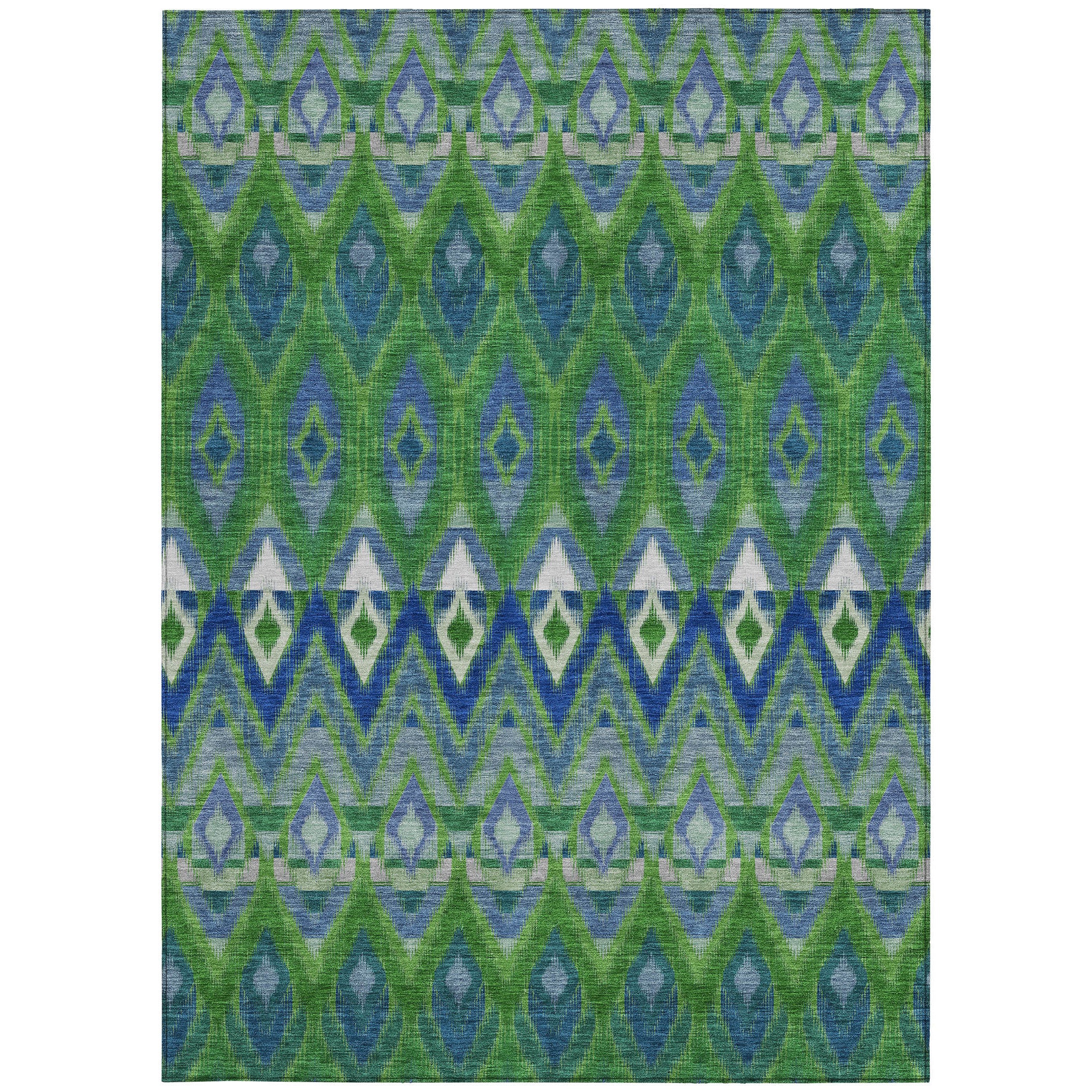 3' X 5' Green And Blue Southwestern Washable Indoor Outdoor Area Rug - Outdoor