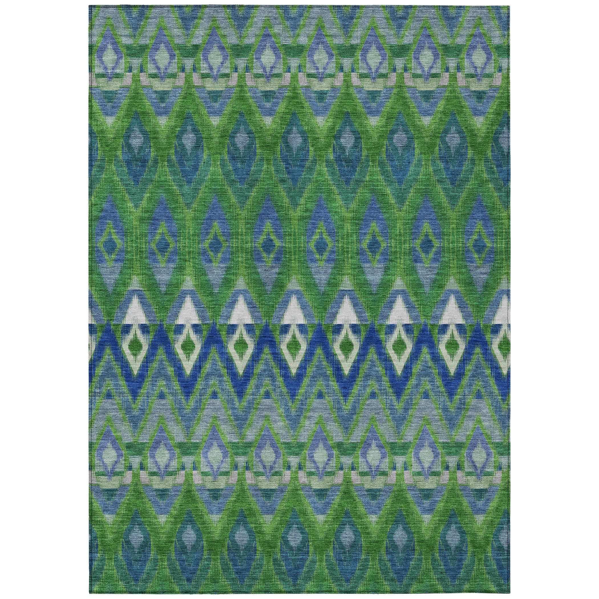 3' X 5' Green And Blue Southwestern Washable Indoor Outdoor Area Rug - Outdoor