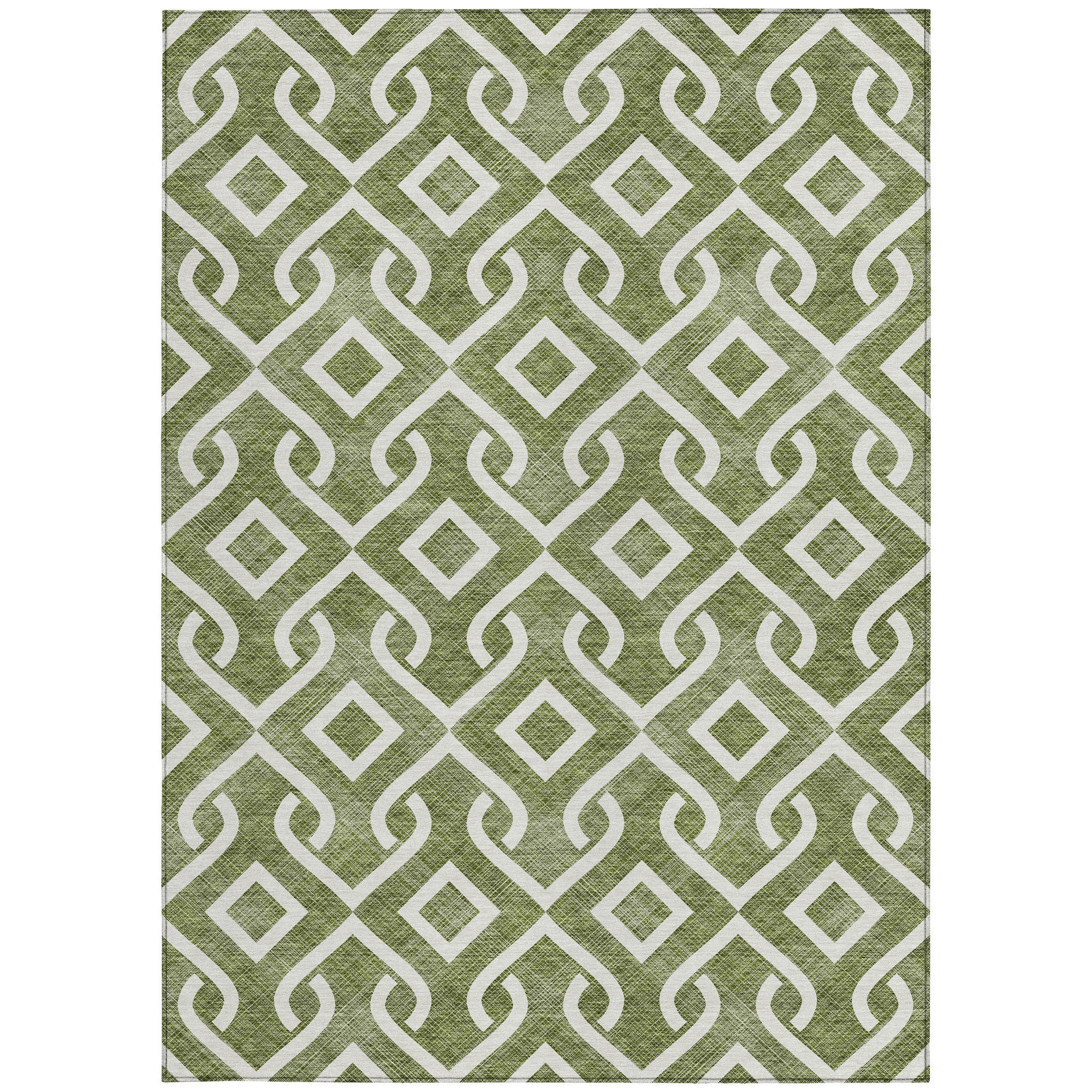 8' X 10' Olive Green And Ivory Geometric Washable Indoor Outdoor Area Rug - Outdoor