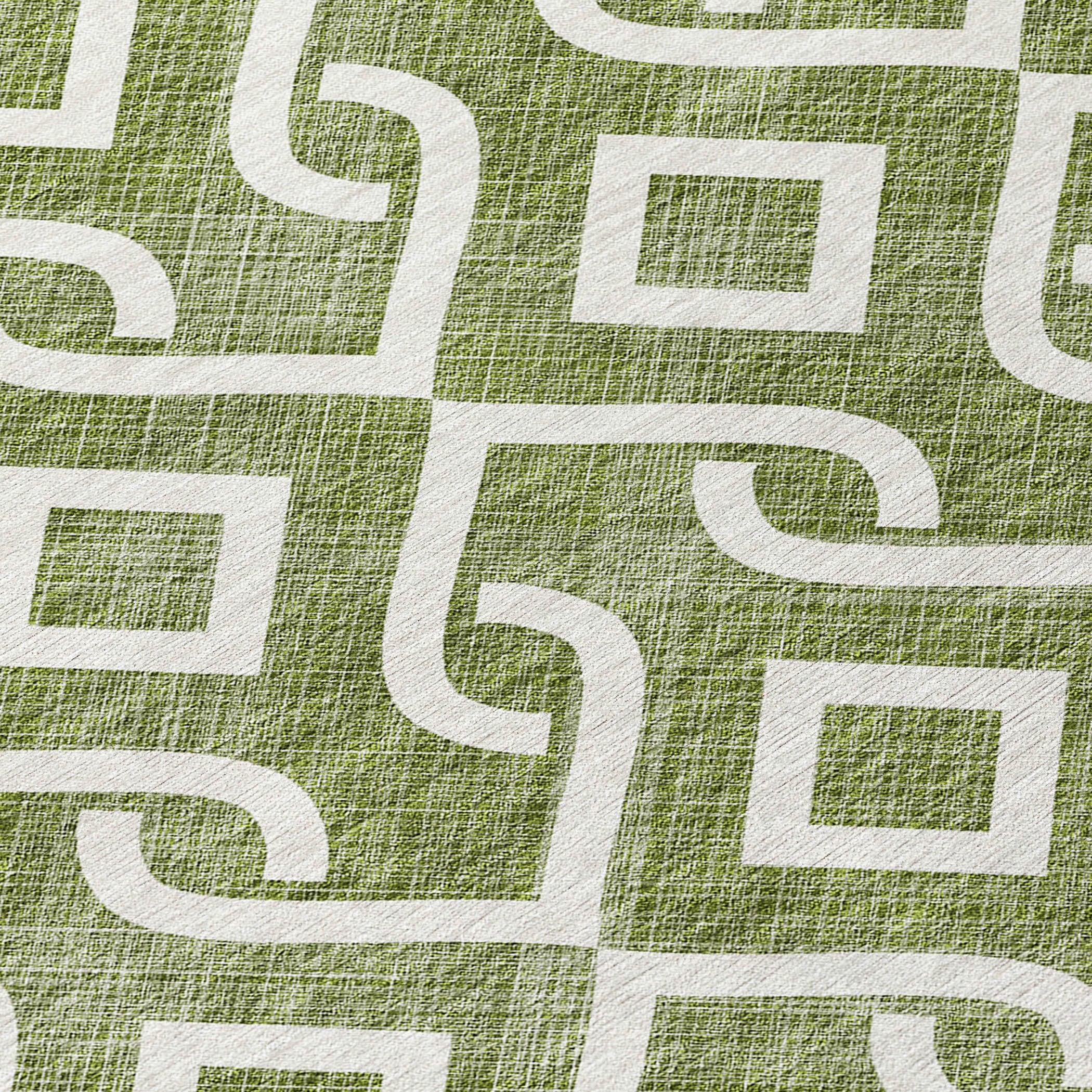 8' X 10' Olive Green And Ivory Geometric Washable Indoor Outdoor Area Rug - Outdoor