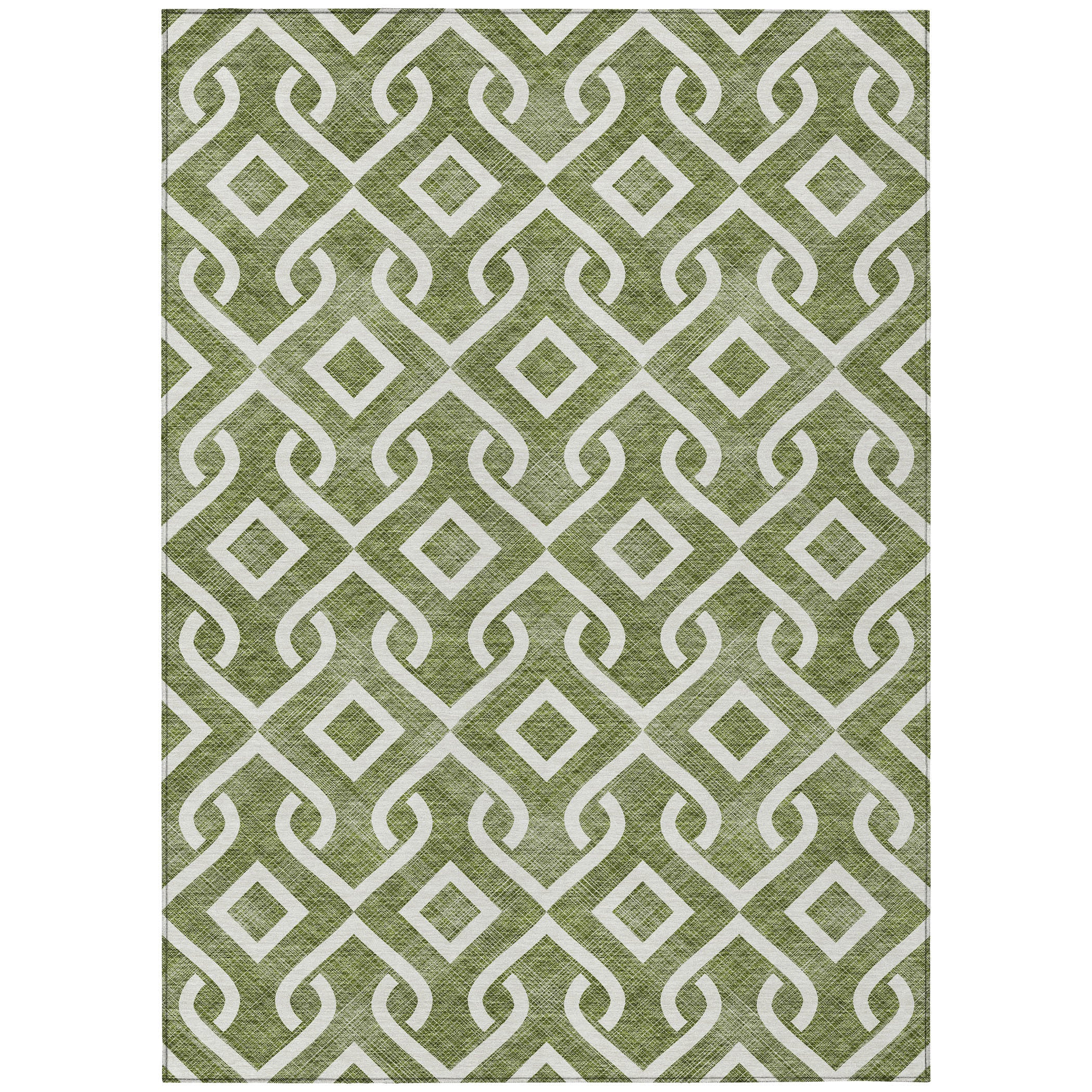 8' X 10' Olive Green And Ivory Geometric Washable Indoor Outdoor Area Rug - Outdoor