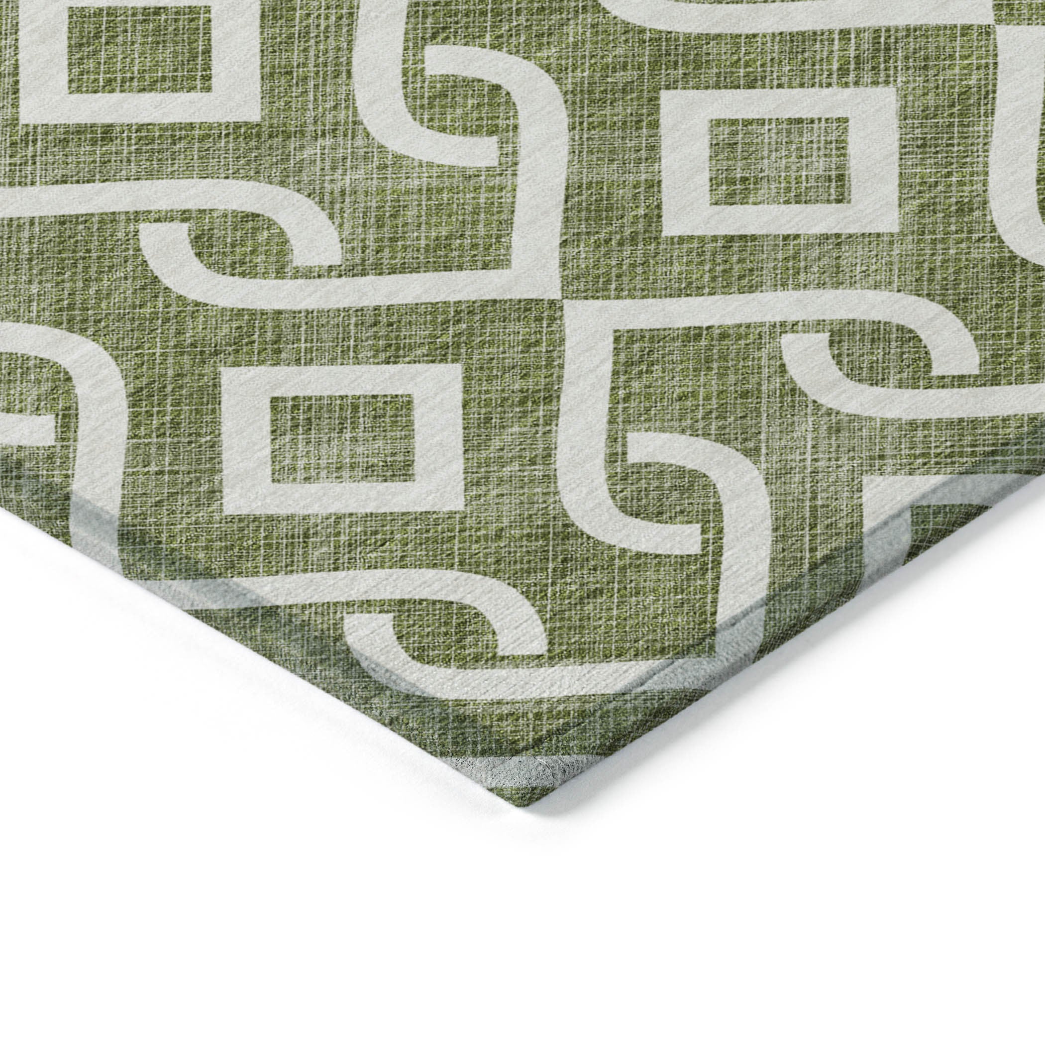 8' X 10' Olive Green And Ivory Geometric Washable Indoor Outdoor Area Rug - Outdoor