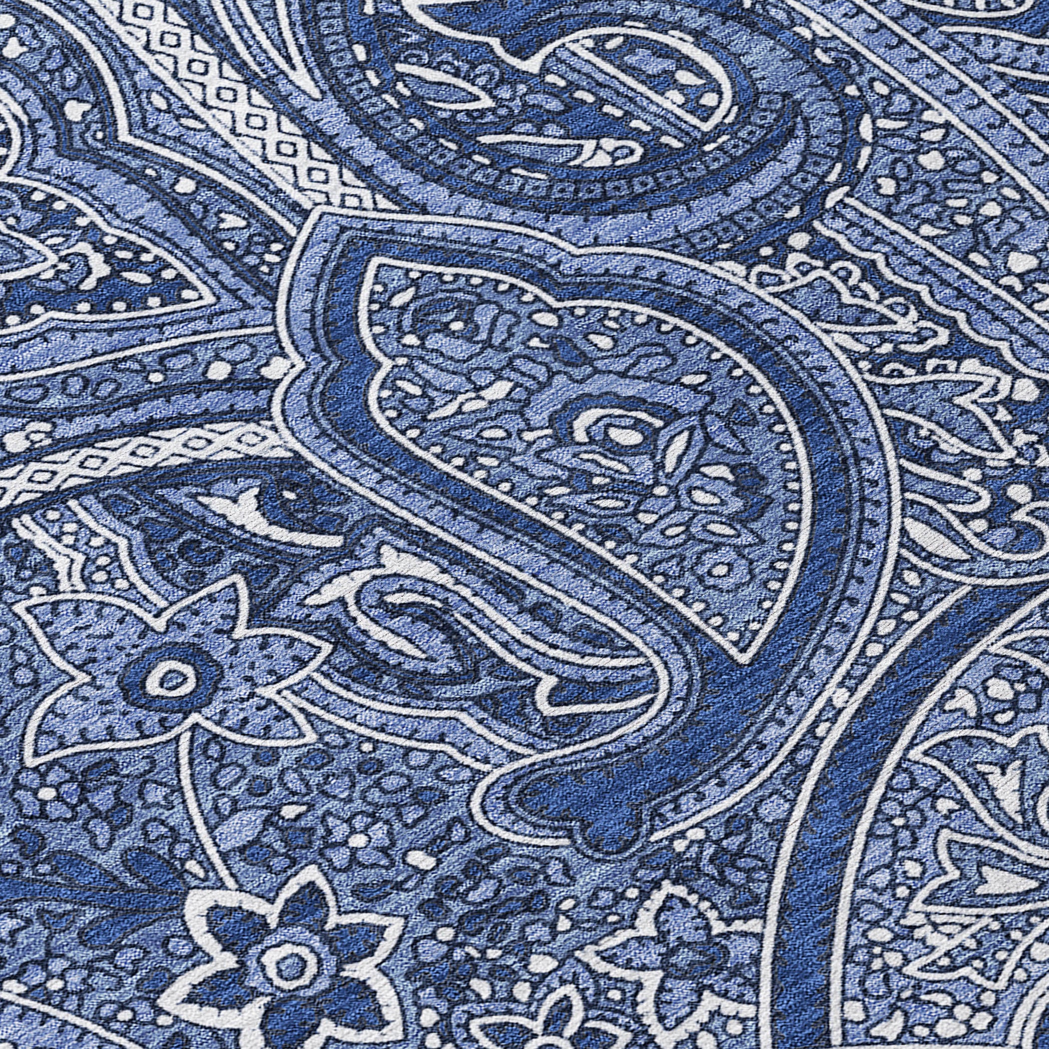 8' Navy Blue And Sky Blue Round Paisley Washable Indoor Outdoor Area Rug - Sports & Outdoor