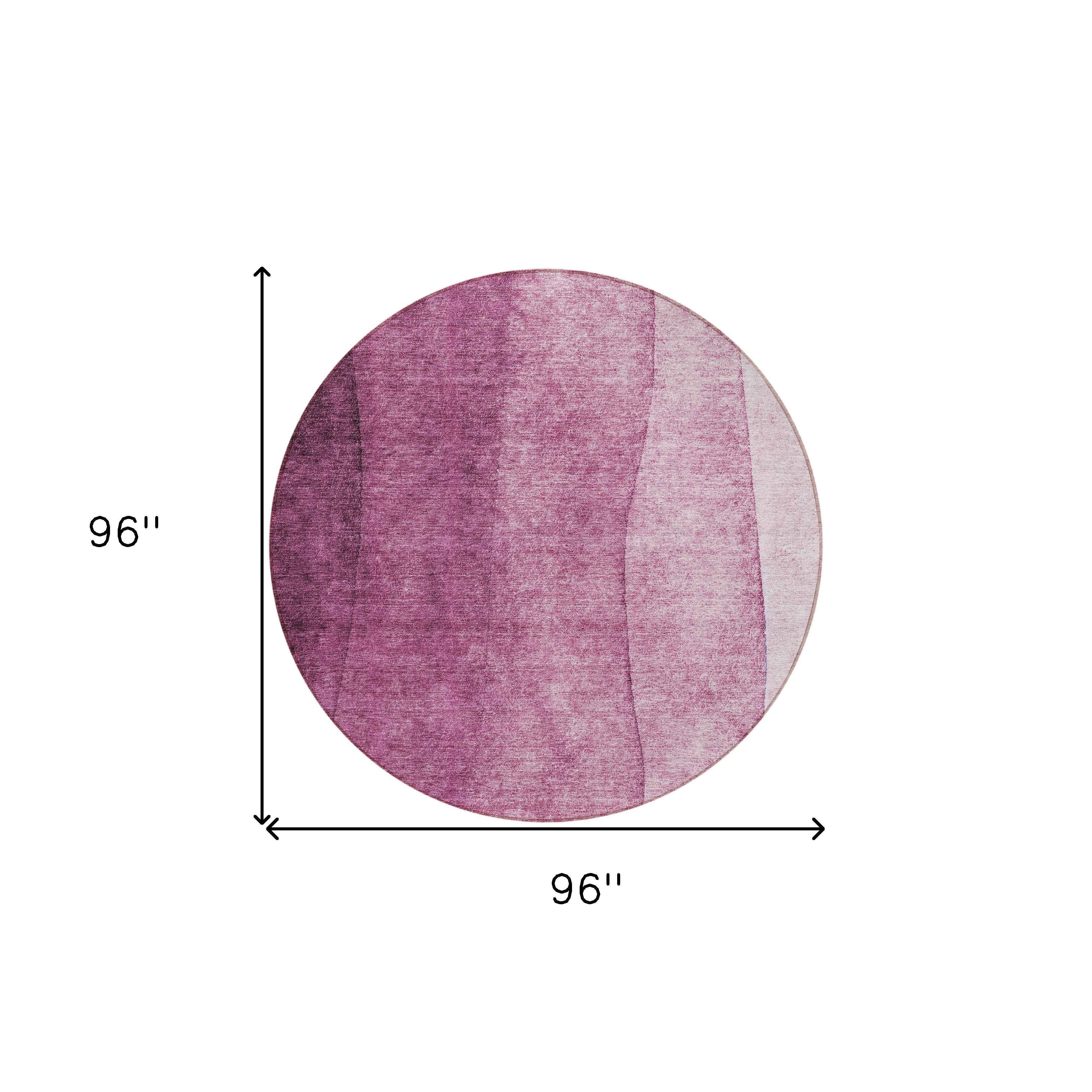 8' Merlot Blush And Pink Round Ombre Washable Indoor Outdoor Area Rug