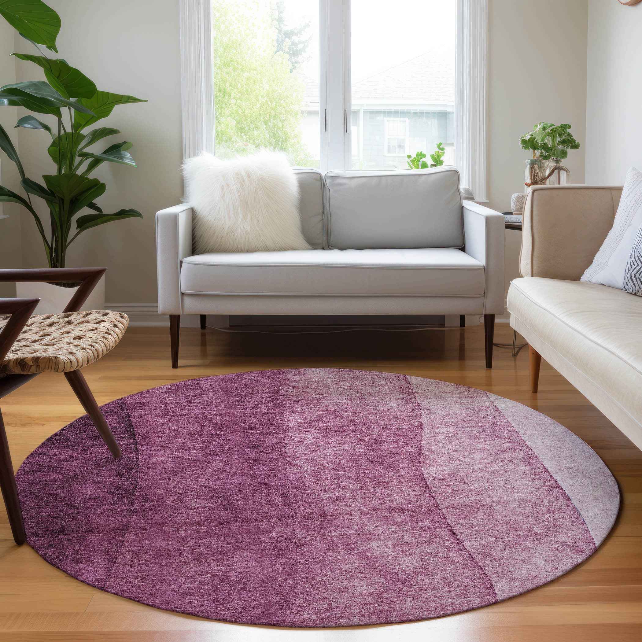 8' Merlot Blush And Pink Round Ombre Washable Indoor Outdoor Area Rug