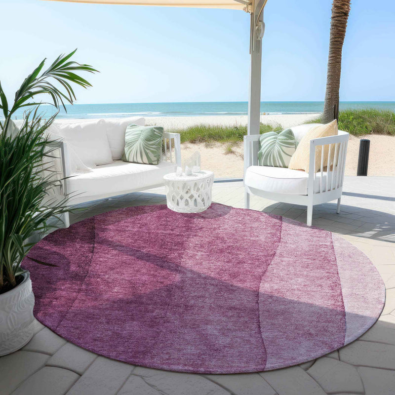 8' Merlot Blush And Pink Round Ombre Washable Indoor Outdoor Area Rug