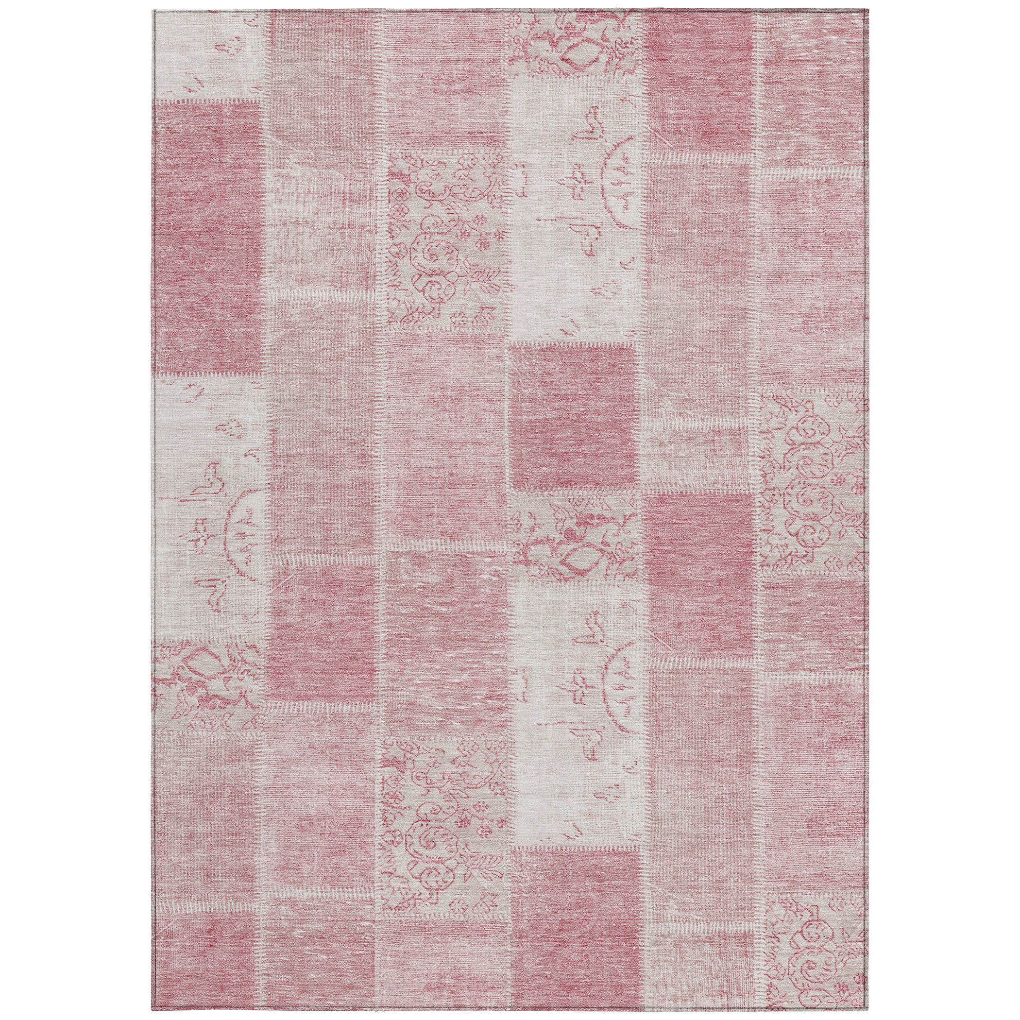 5' X 8' Pink Blush And Ivory Patchwork Washable Indoor Outdoor Area Rug - Sports & Outdoor