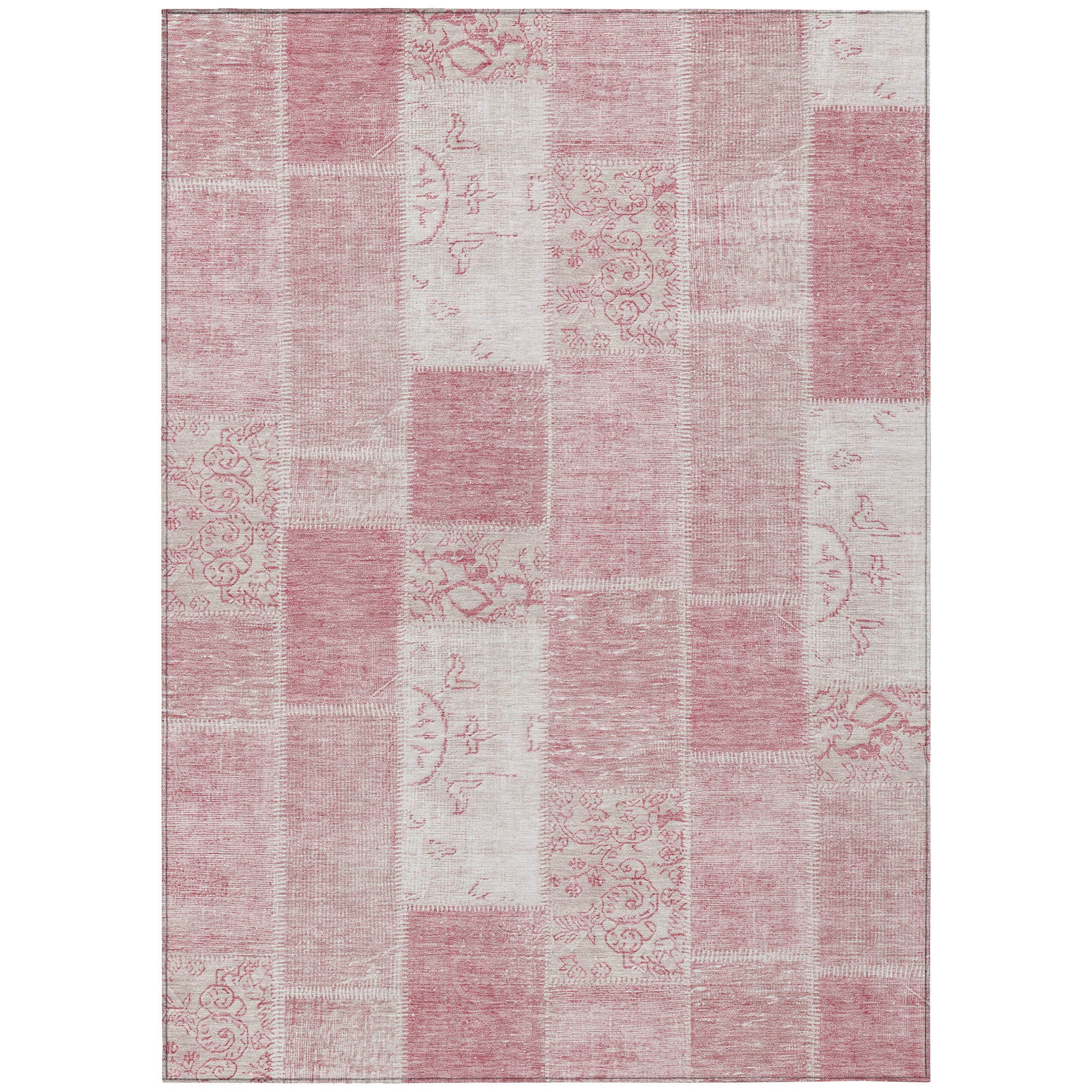 5' X 8' Pink Blush And Ivory Patchwork Washable Indoor Outdoor Area Rug - Sports & Outdoor