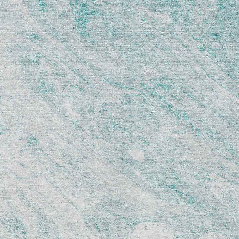 10' X 14' Aquamarine Aqua And Ivory Abstract Washable Indoor Outdoor Area Rug