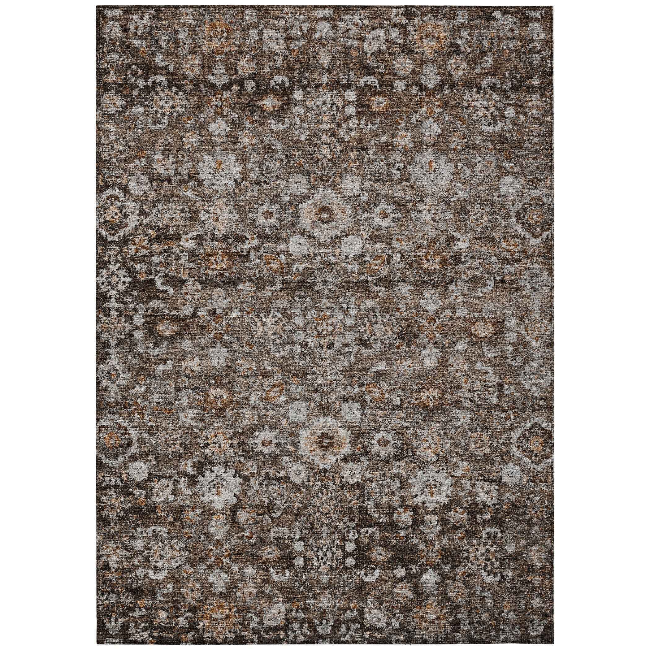 9' X 12' Dark Brown Brown And Taupe Oriental Washable Indoor Outdoor Area Rug