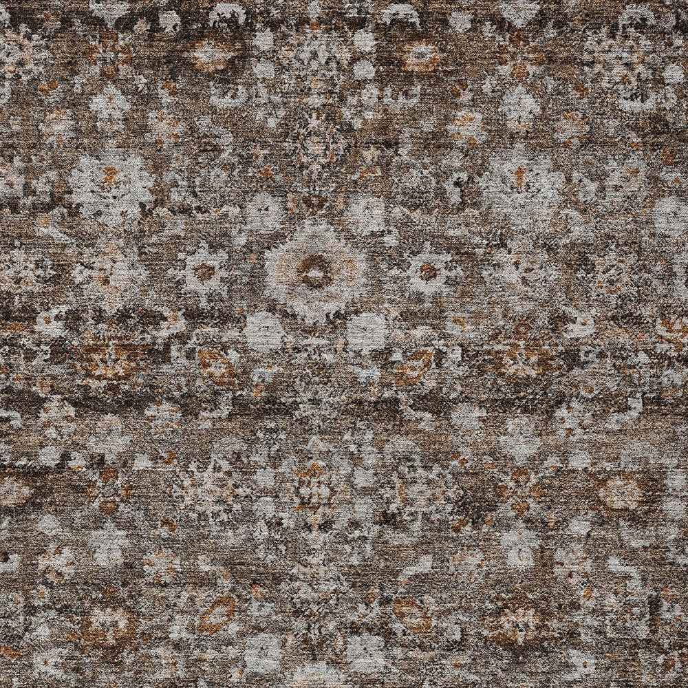 9' X 12' Dark Brown Brown And Taupe Oriental Washable Indoor Outdoor Area Rug