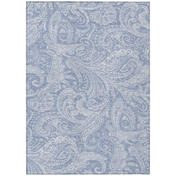 3' X 5' Denim Blue Sky Blue And Ivory Paisley Washable Indoor Outdoor Area Rug