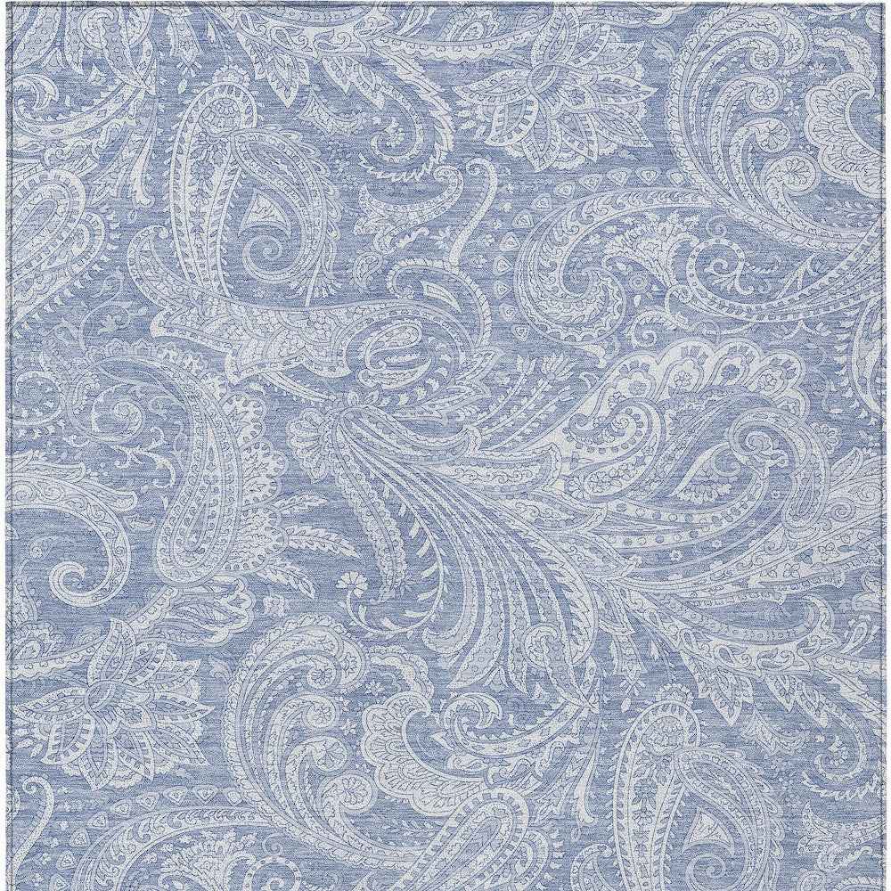 3' X 5' Denim Blue Sky Blue And Ivory Paisley Washable Indoor Outdoor Area Rug