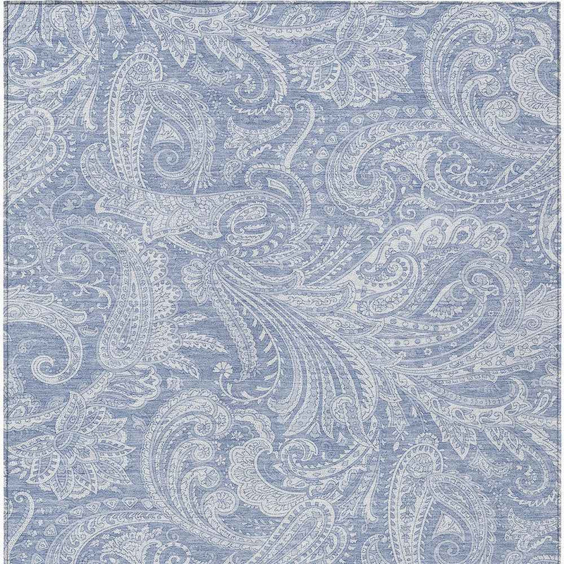 3' X 5' Denim Blue Sky Blue And Ivory Paisley Washable Indoor Outdoor Area Rug