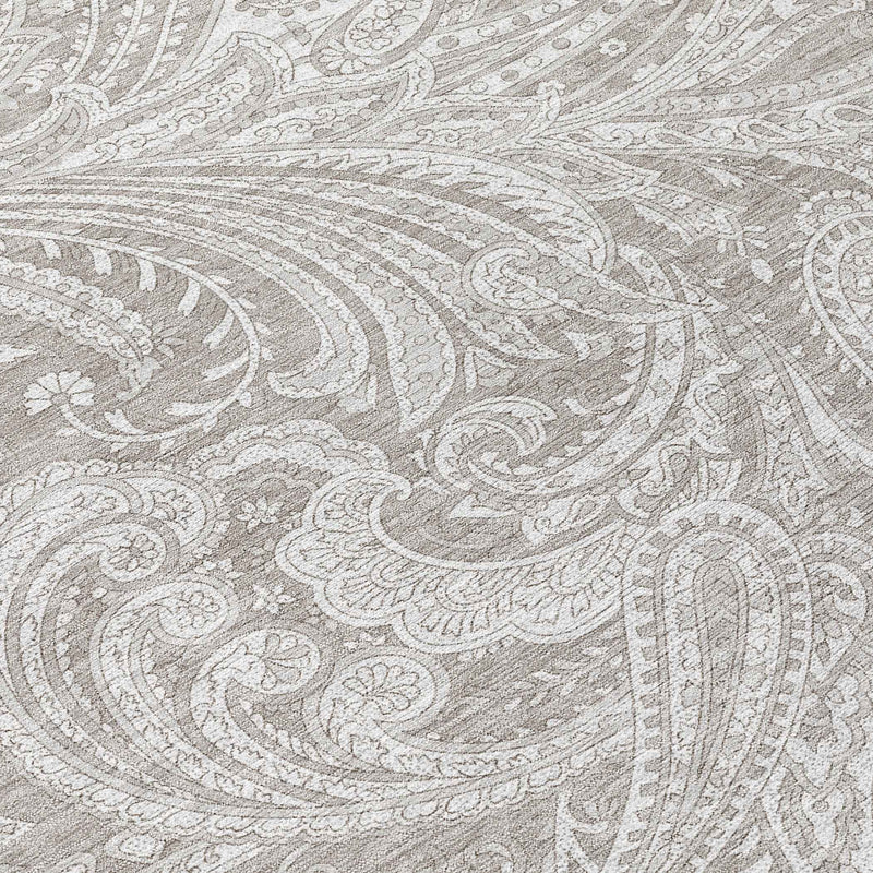 8' Taupe Beige And Ivory Round Paisley Washable Indoor Outdoor Area Rug