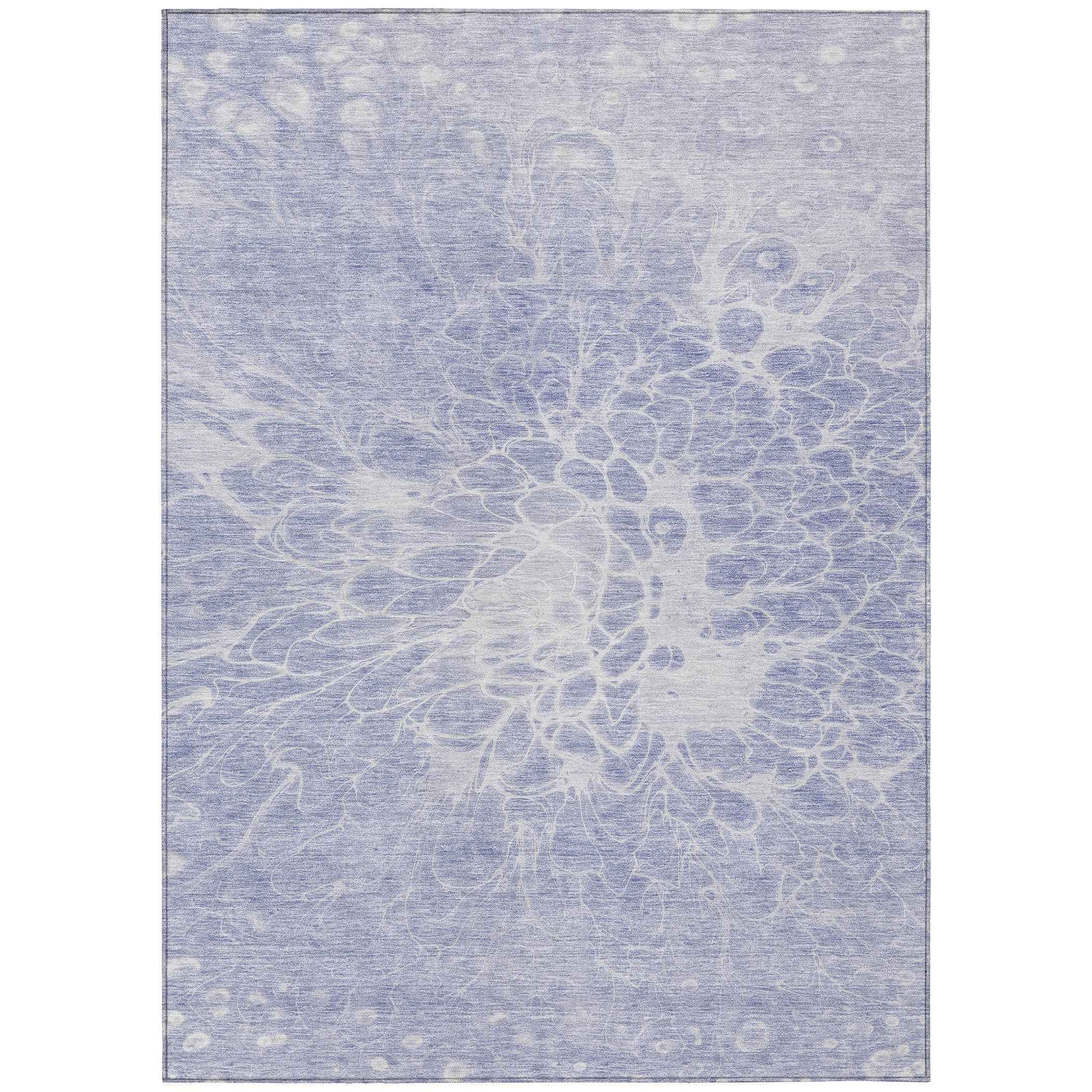 9' X 12' Lavender Ivory And Lilac Abstract Washable Indoor Outdoor Area Rug