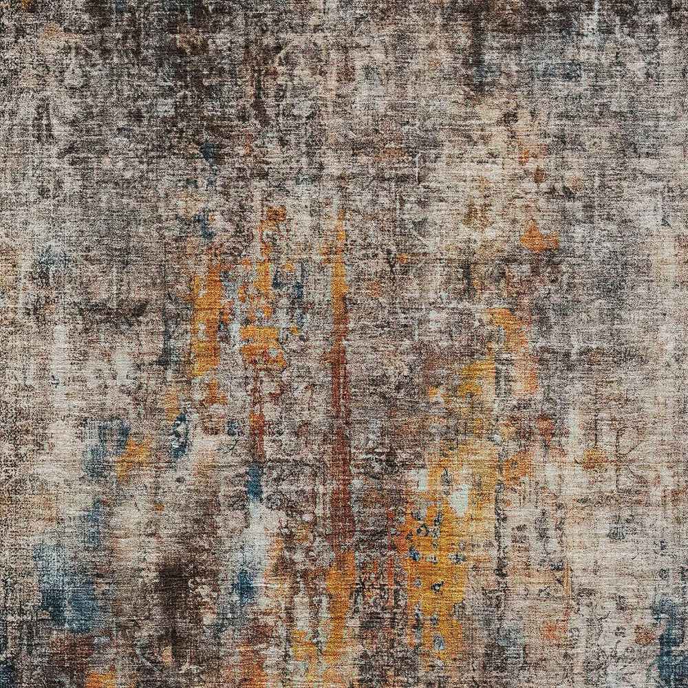9' X 12' Taupe Chocolate And Copper Abstract Washable Indoor Outdoor Area Rug