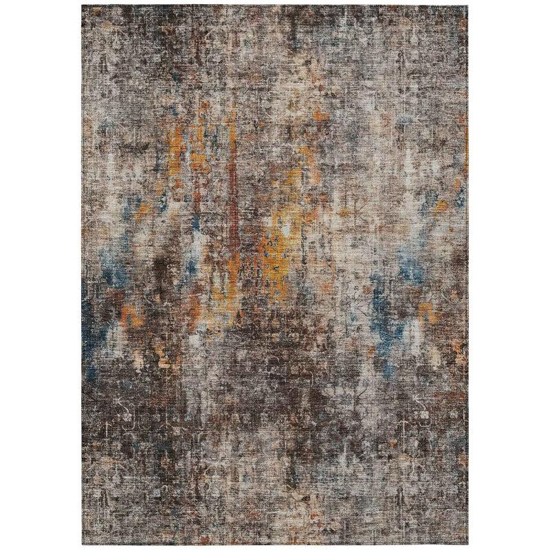 9' X 12' Taupe Chocolate And Copper Abstract Washable Indoor Outdoor Area Rug