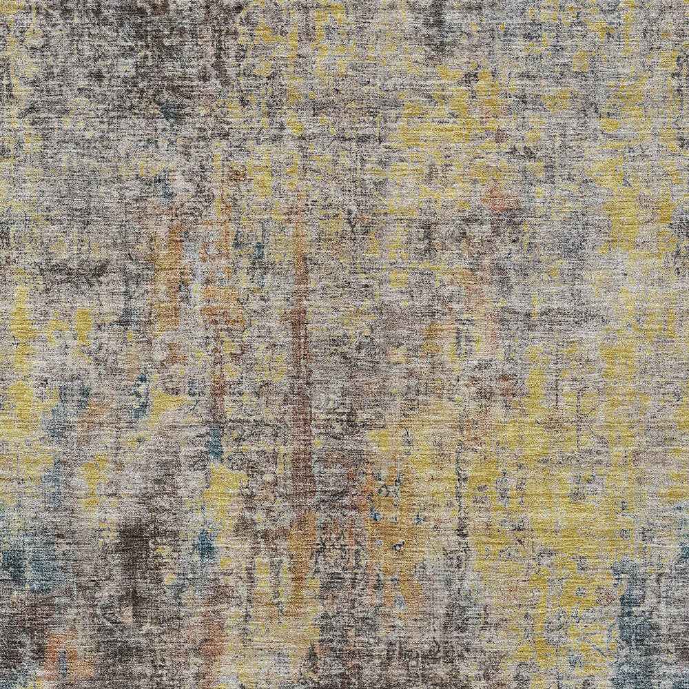 9' X 12' Brown And Gold Abstract Washable Indoor Outdoor Area Rug