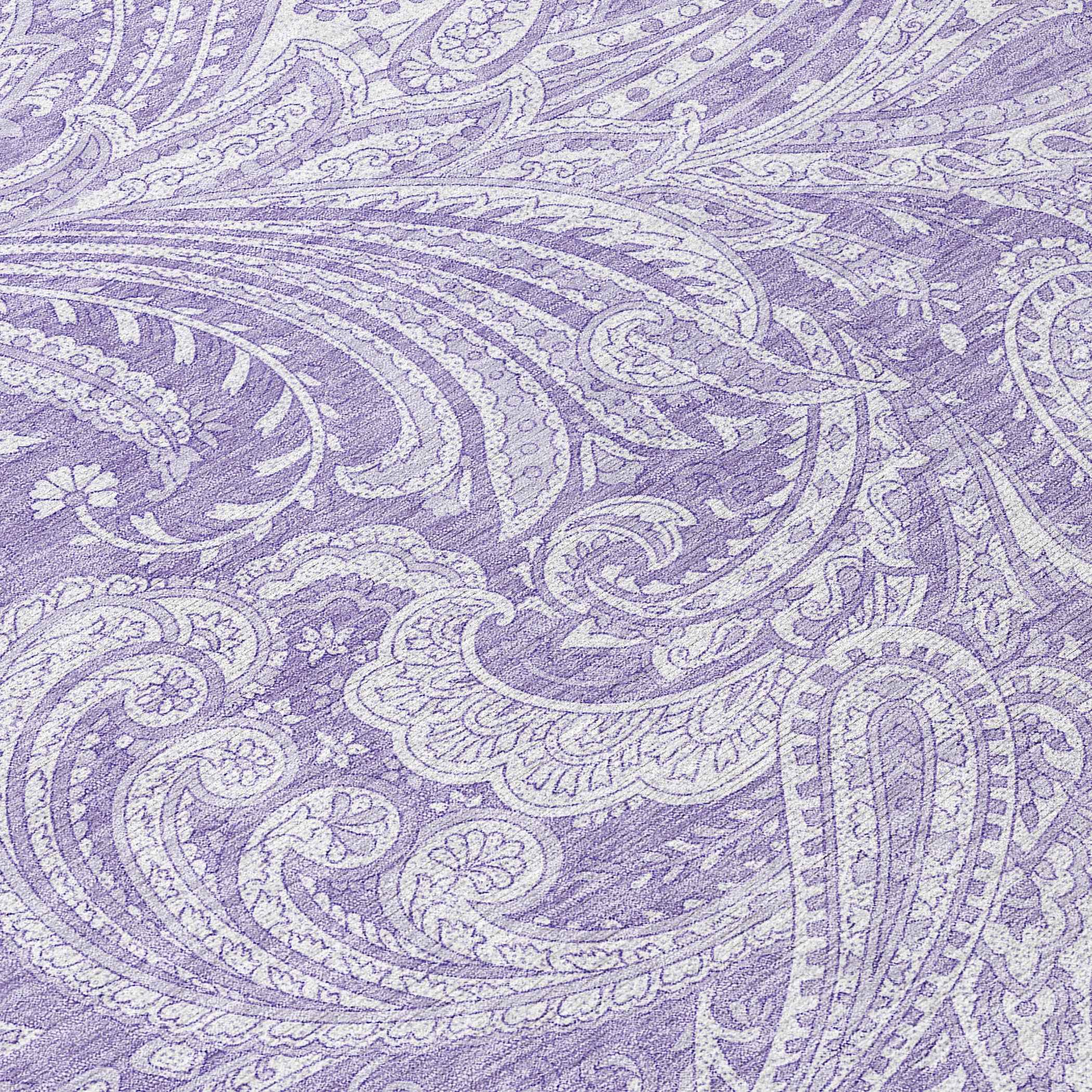 8' Lavender Purple And Ivory Round Paisley Washable Indoor Outdoor Area Rug