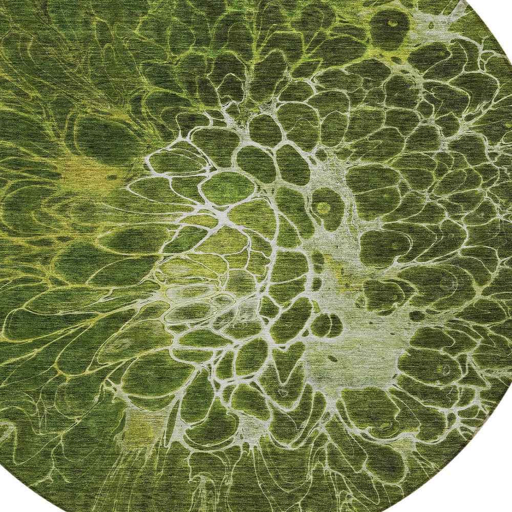 8' Olive Green And Sage Round Abstract Washable Indoor Outdoor Area Rug