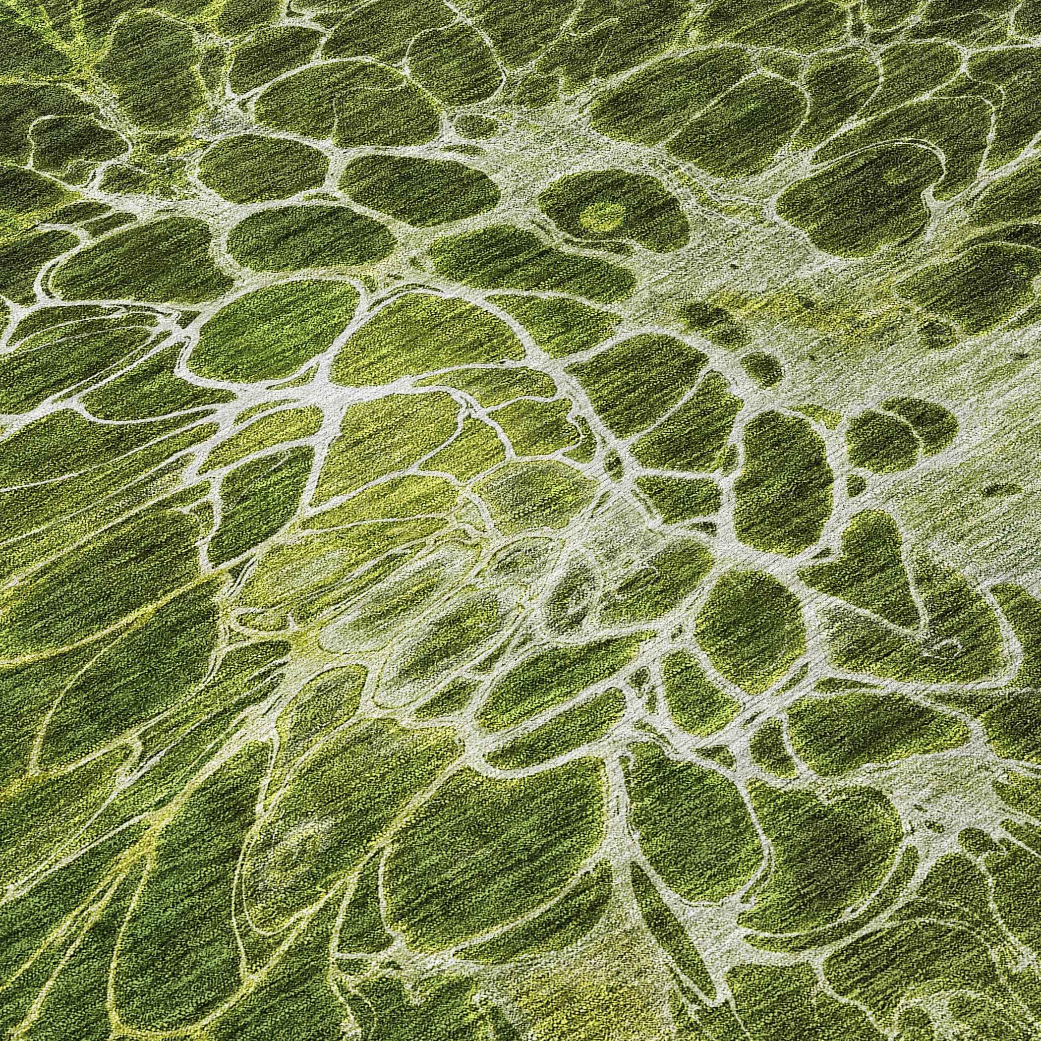 8' Olive Green And Sage Round Abstract Washable Indoor Outdoor Area Rug