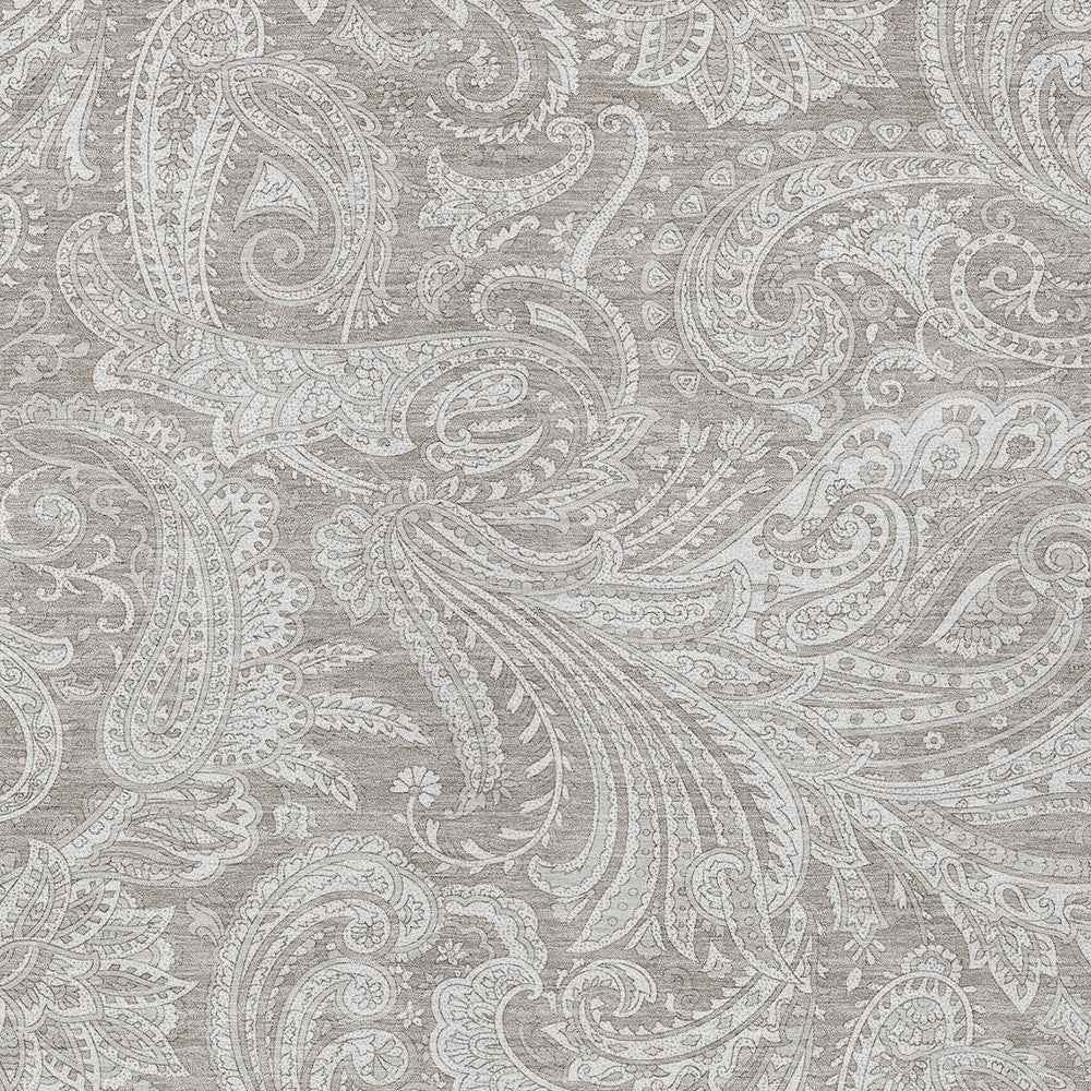 9' X 12' Taupe Beige And Ivory Paisley Washable Indoor Outdoor Area Rug