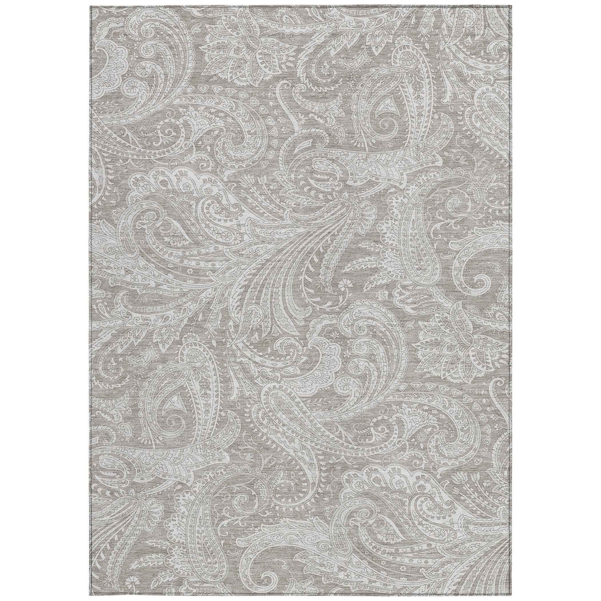 9' X 12' Taupe Beige And Ivory Paisley Washable Indoor Outdoor Area Rug