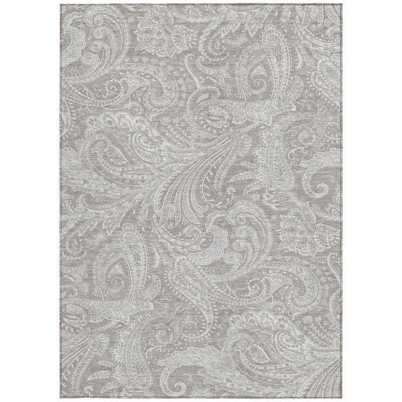 9' X 12' Taupe Beige And Ivory Paisley Washable Indoor Outdoor Area Rug
