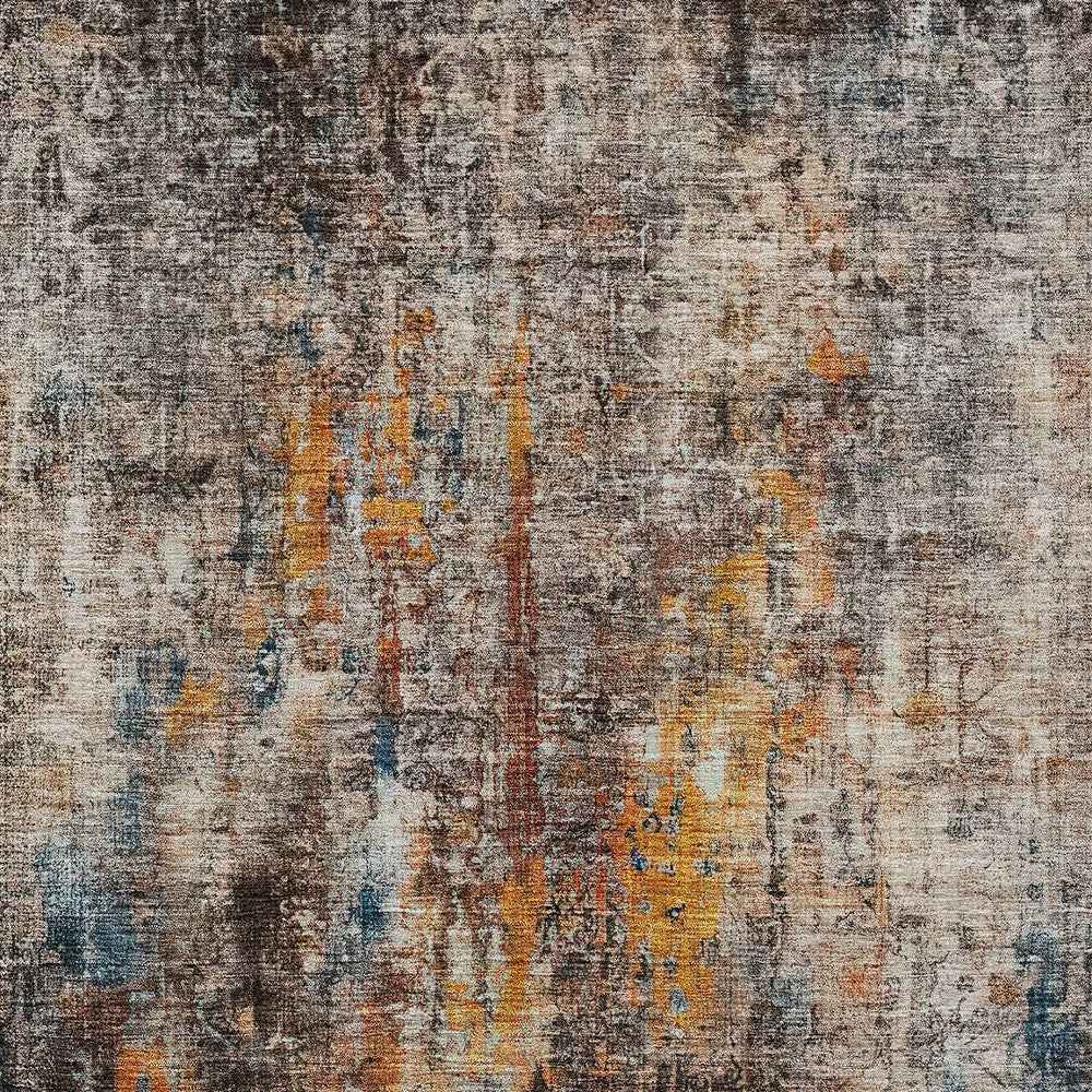 10' X 14' Taupe Chocolate And Copper Abstract Washable Indoor Outdoor Area Rug