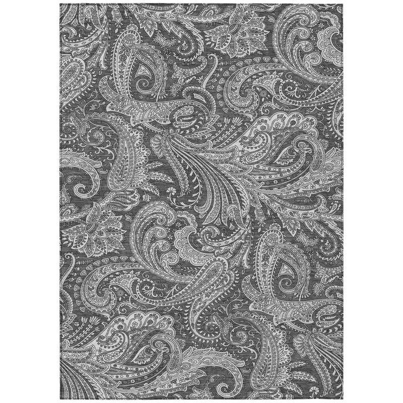 10' X 14' Gray Charcoal And Ivory Paisley Washable Indoor Outdoor Area Rug