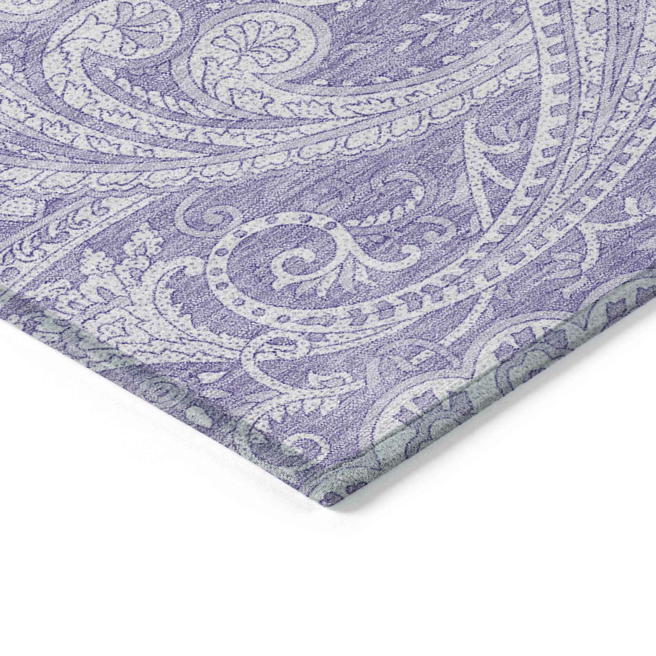 8' X 10' Lavender Purple And Ivory Paisley Washable Indoor Outdoor Area Rug