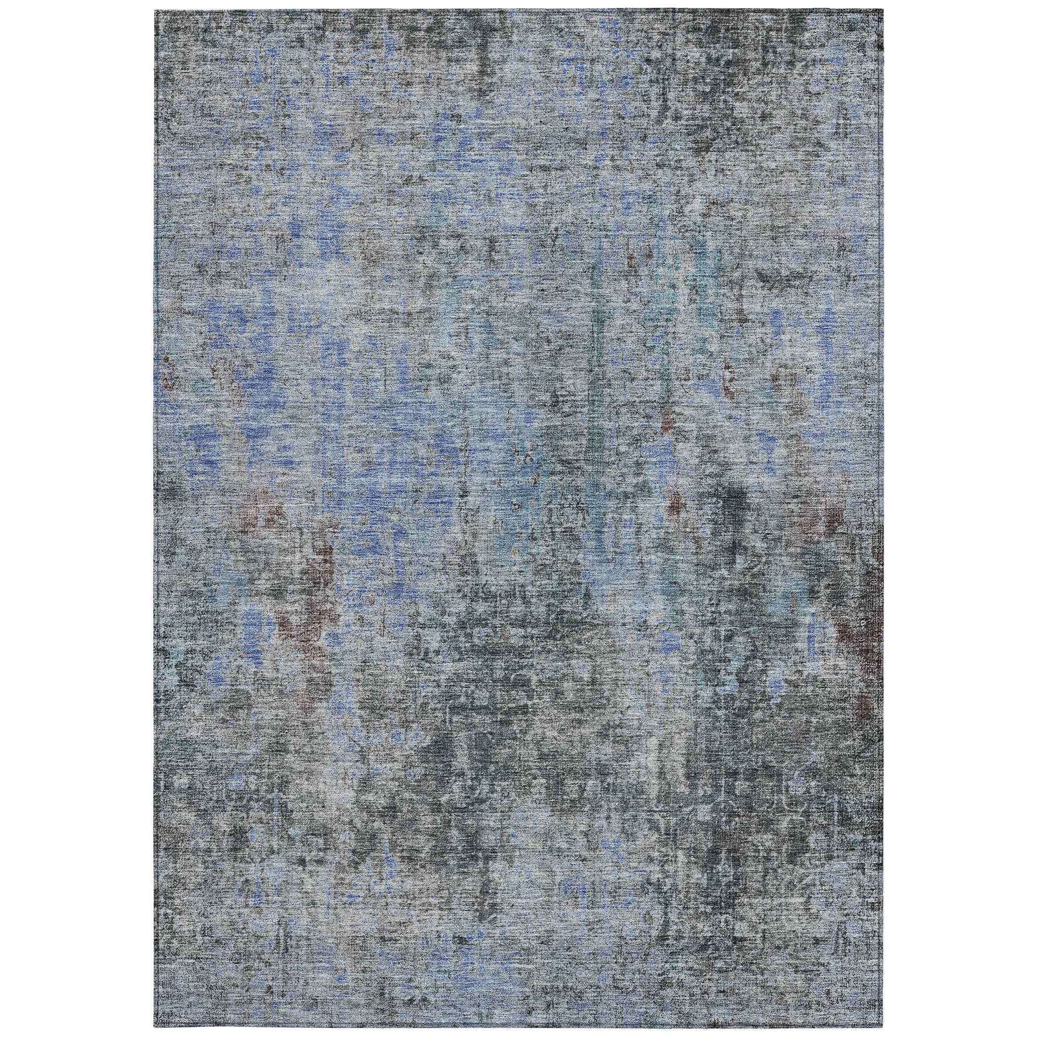 8' X 10' Gray Charcoal And Blue Abstract Washable Indoor Outdoor Area Rug
