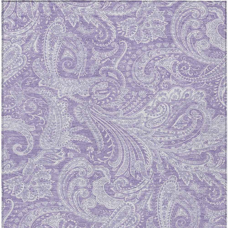 8' X 10' Lavender Purple And Ivory Paisley Washable Indoor Outdoor Area Rug