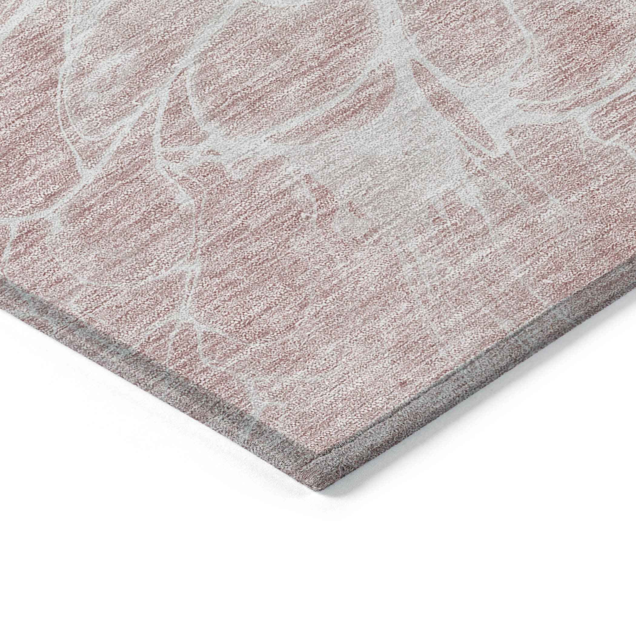 9' X 12' Pink Blush And Ivory Abstract Washable Indoor Outdoor Area Rug