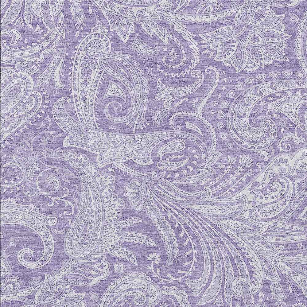 8' X 10' Lavender Purple And Ivory Paisley Washable Indoor Outdoor Area Rug