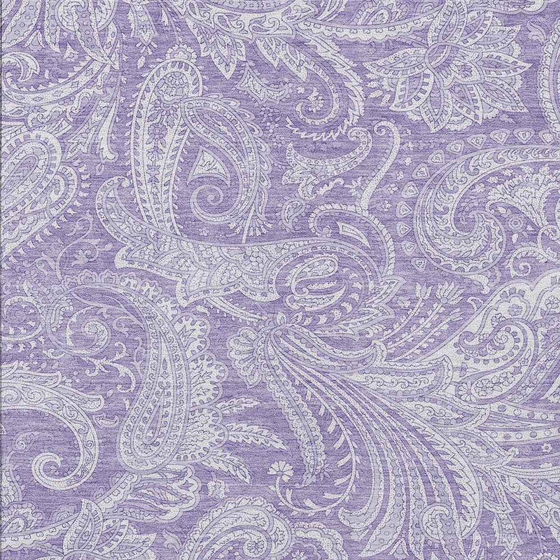 8' X 10' Lavender Purple And Ivory Paisley Washable Indoor Outdoor Area Rug