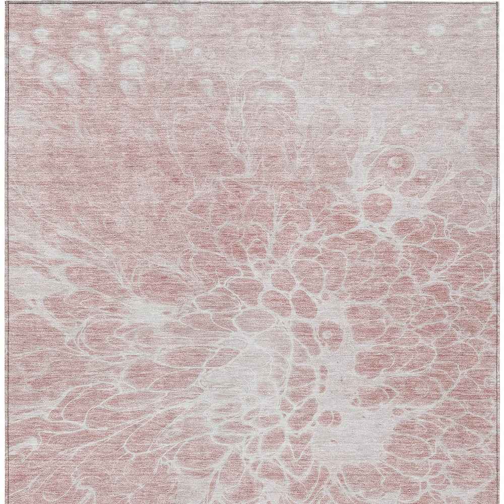 9' X 12' Pink Blush And Ivory Abstract Washable Indoor Outdoor Area Rug