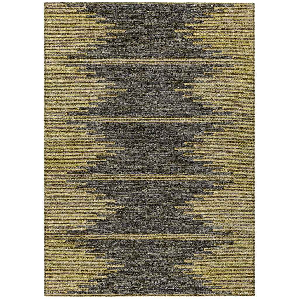 8' X 10' Dark Gray And Gold Abstract Washable Indoor Outdoor Area Rug